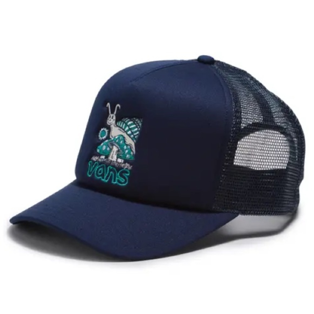 Vans Raccoon Trucker Hat Navy Blue Clean Skater Aesthetic
 with Snail Design